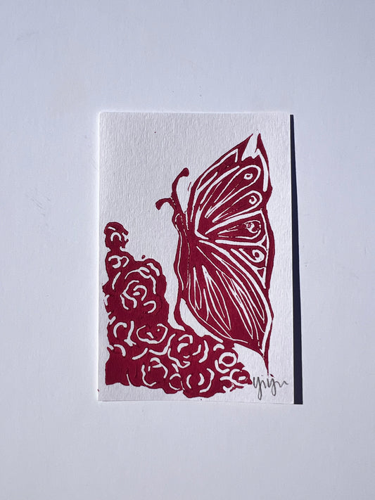 Pink Butterfly Linoprint