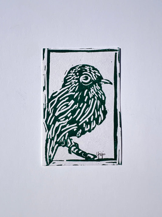 Green Bird Linoprint